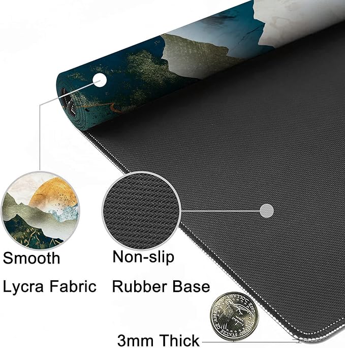 MIOAOSRT Desk Mat,The Green Golden Mountains by Sunset Extended Gaming Mouse Pad,Large Non-Slip Rubber Base Mousepad with Stitched Edges,Waterproof Mouse Mat Desk for Office Game Home 35.4x15.75 in