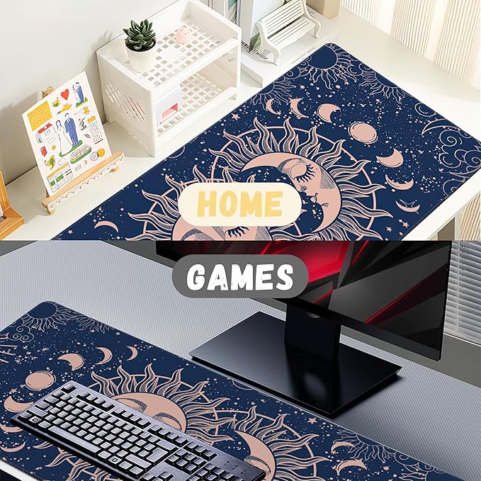 Large Mouse Pad Magic Moon and Sun Extended Gaming Mouse Pad Non-Slip Desk Mat with Stitched Edge Laptop Computer Keyboard Mousepad for Office Home 35.4" x 15.7"