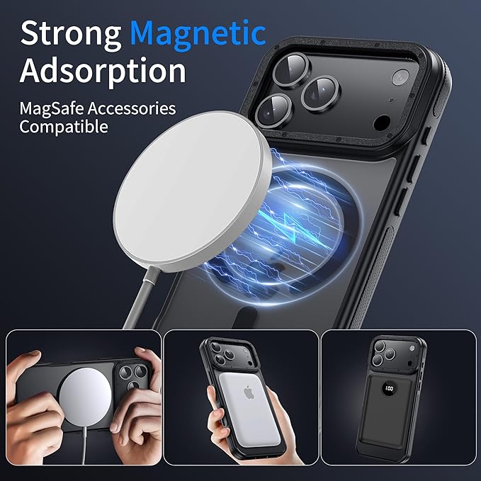 for iPhone 17 Pro Max case with Camera Lens Protector [10Ft Military-Grade Protection] Compatible with fit MagSafe Shockproof Cover Phone case for iPhone 17 Pro max 6.9 inch, Black Bumper