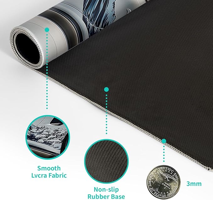 White Ukiyo-e Style Sports Car Large Gaming Mouse Pad Desktop Mat 31.5x11.8 Inch - Non-Slip Rubber Base - for Gamers - Perfect for Gamers & PC Enthusiasts