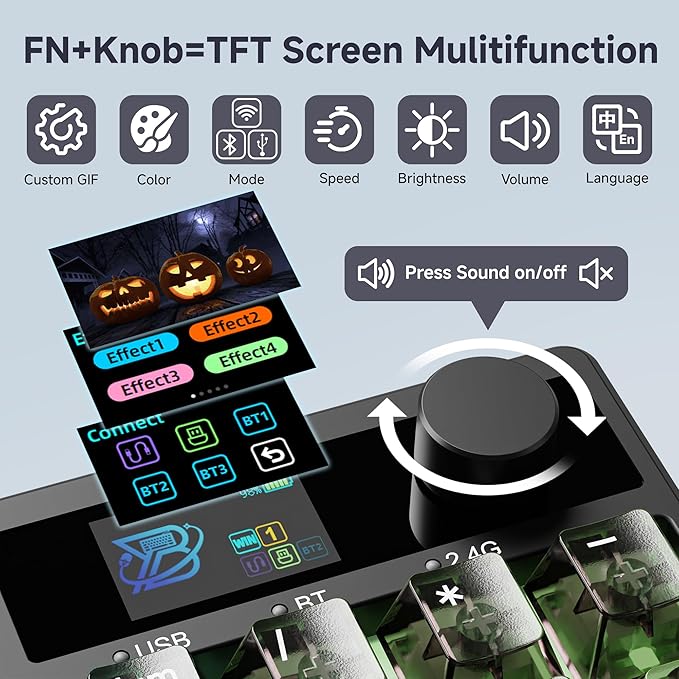 BOYI TD31Pro Gaming Keyboard,Mini Mechanical Numpad,BT5.0/2.4G/Type-C Wireless Numeric Keypad,RGB HotSwap Numpad with Screen&Knob,Gasket Macro Pad Number keypad for Win/Mac(Black Transparent)