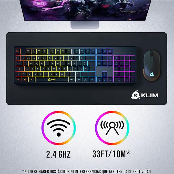 KLIM Chroma Wireless Spanish (España) Keyboard, RGB Backlit Wireless Keyboard, Rechargeable Battery, Quiet, Water-Resistant, Plug & Play for PC, Mac, PS4/PS5