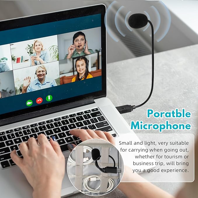 Mini USB Microphone for Laptop, External Desktop Computer Small Mic, Condenser Portable Mic with Gooseneck & Mute Button, Compatible With PC and Mac, Plug & Play, For Meeting, Call Voice (Black)