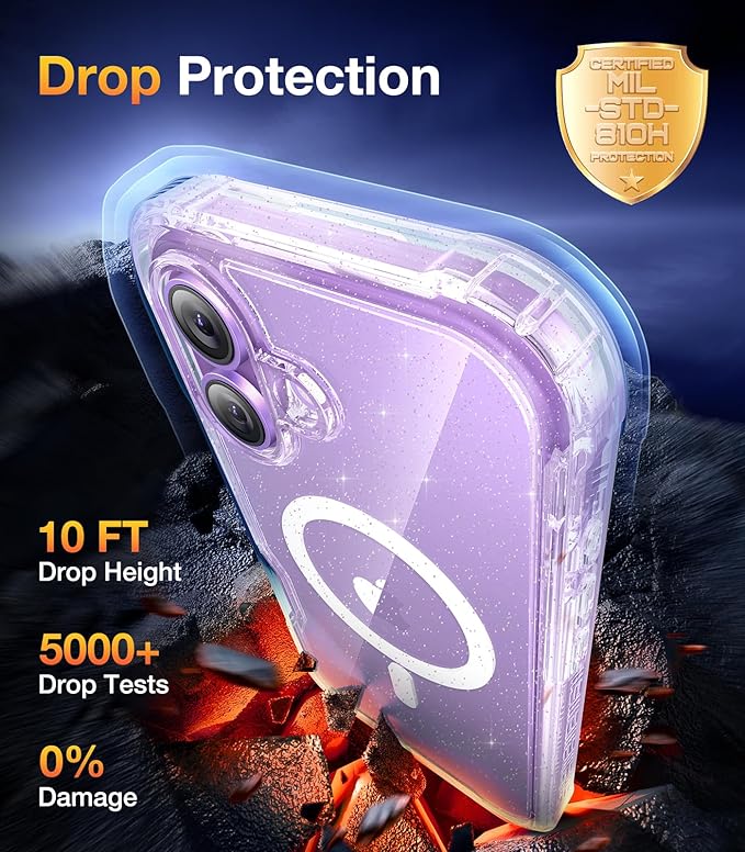 Diaclara Magnetic Designed for iPhone 17 Case 6.3 Inch Full Body Bumper,[Compatible with MagSafe] Military Drop Proof Cover with Built-in Touch Sensitive Anti-Scratch Screen Protector Clear Glitter