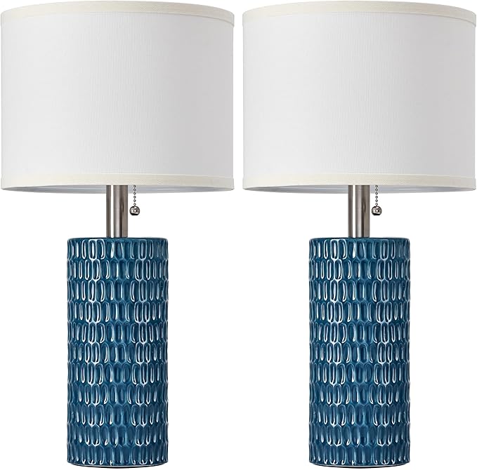 Reaketon Table Lamps for Living Room Set of 2, Ceramic Table Lamps for Bedroom, 20" Modern Lamps for Night Stands, Blue