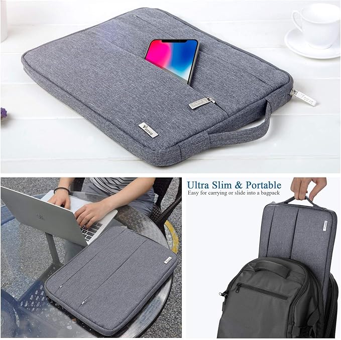 Voova Laptop Sleeve Carrying Case 13 13.6 Inch Compatible with MacBook Air 13 M1/M2/M3/M4, MacBook Pro 13/14, IPad Pro 13, Waterproof Slim Computer Cover Bag, Grey