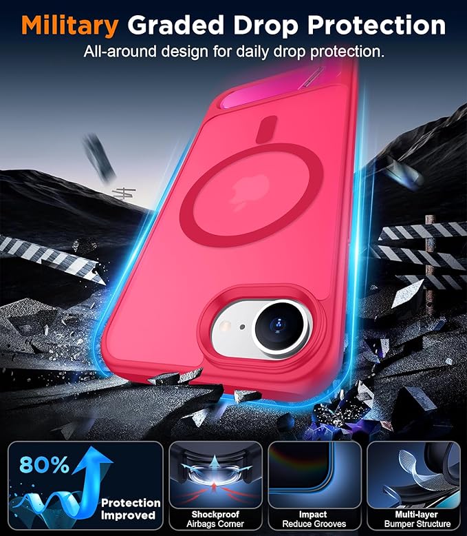 Magnetic Compatible with iPhone 16E Case, [Built-in Invisible Kickstand][Compatible with MagSafe][Military Grade Shockproof] Slim Translucent Matte Case for iPhone 16E 6.1" 2025
