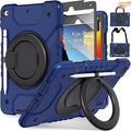 Andnary Case for iPad 9th/8th/7th Generation 10.2 inch, Shockproof Cover with Screen Protector/360° Rotating Handle/Bracket/Pen Holder/Shoulder Strap, Kids Case for iPad 2021/2020/2019 (Navy+Black)