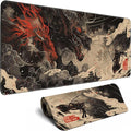 Huge Demon Large Mouse Pad Japanese Ukiyo-e Mousepad Samurai Desk Mat, Big Full Keyboard and Mouse Pad Cool Desk Pad for Keyboard Mouse with Stitched Edges Anti-Slip Funny Desk Pad, 31.5 X 11.8