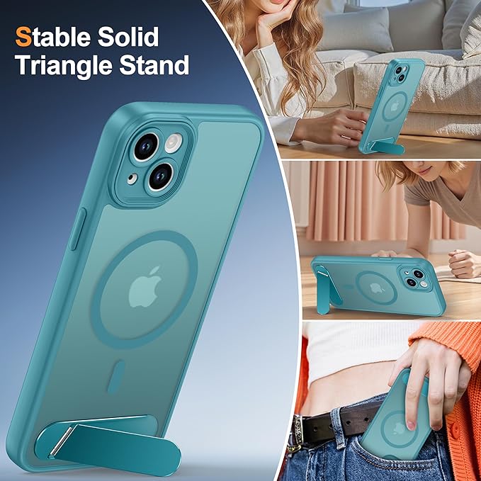 Magnetic Compatible with iPhone 15 Plus Case, [Built-in Kickstand][Full Camera Protection][Compatible with MagSafe][Anti-Fingerprint] Shockproof Phone Case for iPhone 15 Plus 6.7",L Blue