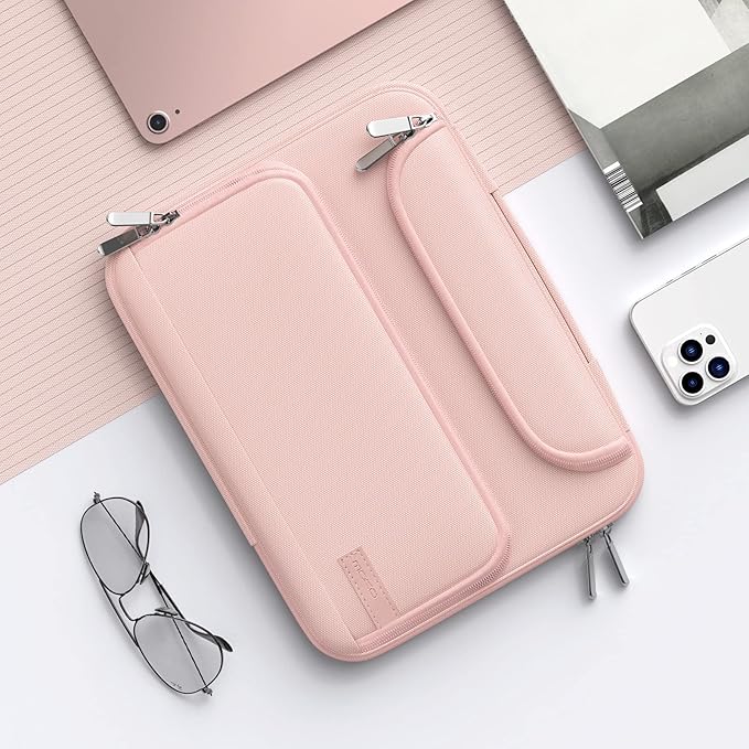 MoKo 9-11 Inch Tablet Sleeve Bag, Fits iPadAir 5/4th 10.9, iPadPro 11 Inch, iPad 9/8th 10.2, iPad 10th 10.9, Tab S8/S9 11",Waterproof Polyester Bag with Double Pockets,Retractable Handle, Pink