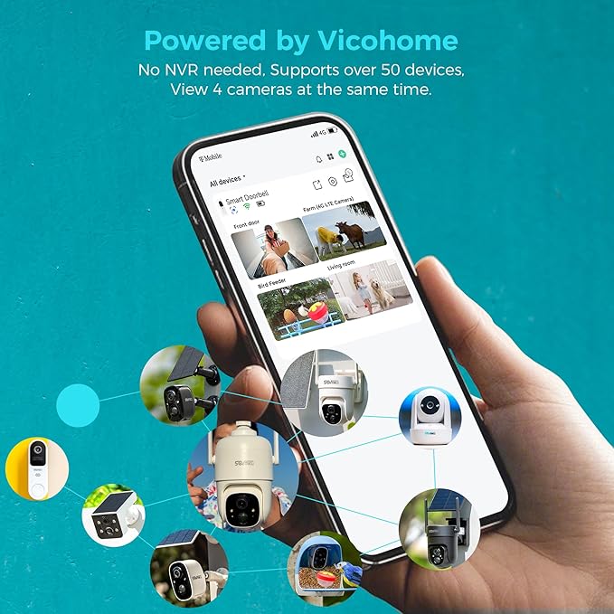 Vicohome 4CQ1 AI 2K Solar Security Camera Wireless Outdoor, Battery Powered,Two Way Audio,Motion Detection, 360° View,Easy to Setup,Color Night Vision,Audible Flashlight Siren,180 Days Care Plan