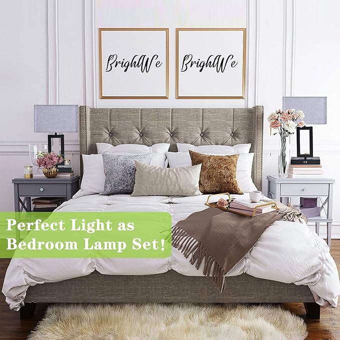 Touch Control Bedside Lamps for Bedrooms Set of 2 Table Lamps for Nightstand with Dual USB Ports, 3-Way Dimmable Modern Desk Lamps for End Table Living Room Office Home Study Room, Grey&Black