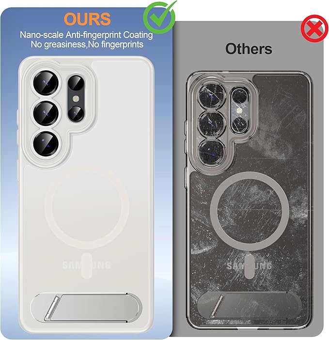 Magnetic for Samsung Galaxy S26 Ultra Case, [Compatible with MagSafe][Full Camera Protection][Built-in Invisible Kickstand] Translucent Matte Phone Case for S26 Ultra 6.9" - White