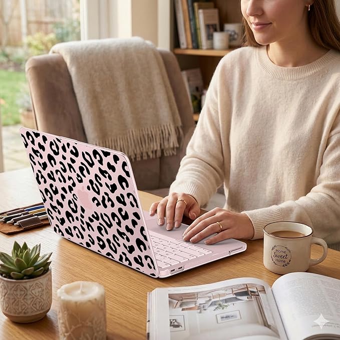 DONGKE for MacBook Neo 13 inch Case 2026 (Model A3404), Artistic Leopard Pattern Ultra Slim Frosted Matte Hard Shell, Anti-Scratch & Fingerprint Resistant Cover, Leopard Blush