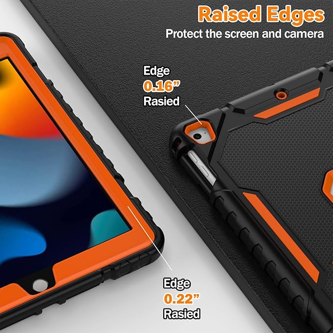 ZoneFoker 9.7" Case for iPad 6th/5th Generation 2018/2017, for iPad Air 2 / Air 1st / Pro 9.7, Heavy Duty Shockproof Protective 9.7 Inch Cover with Built-in Stand for i Pad 6 5 Gen(Black+Orange)
