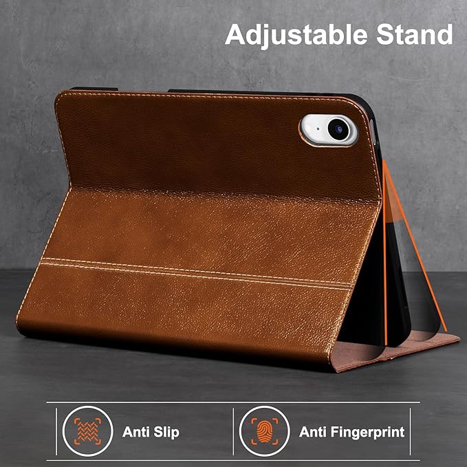 Gexmil Leather Case for iPad mini 7 (A17 Pro) 2024 / iPad mini 6 Generation 2021 8.3 Inch,Premium Cowhide Cover with Pencil Holder,Adjustable Stand, Auto Wake/Sleep,Yellow Brown