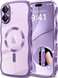 GVIEWIN for iPhone 17 Case Compatible with MagSafe, Upgraded [Full Camera Protection][Cute Wave Frame][Military Grade Protection] Electroplated Hard Phone Cover for Women Girl, Clear/Lilac Purple