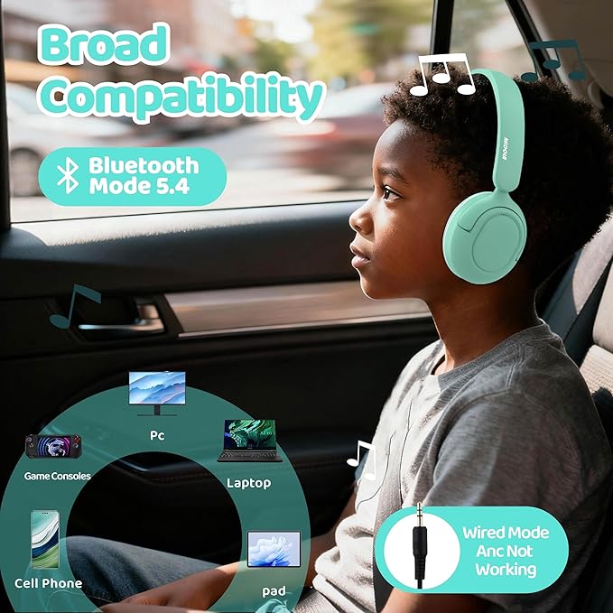 MIDOLA Kids Bluetooth Headphones Active Noise Cancelling Lightweight Wireless Headphone for Kid Volume Limited 85/94dB Foldable Over-Ear Headset with Mic,68 Hours Playtime,for Toddler Child Green