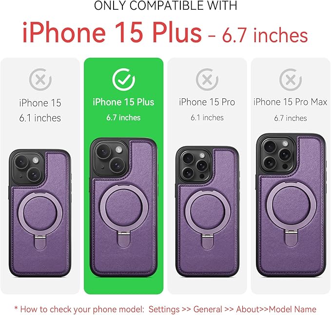 for iPhone 15 Plus Case with Stand, Compatible with MagSafe, Slim PU Leather & Durable TPU Protective Magnetic Kickstand Cover Drop-Proof with Tempered Glass Screen Protector 6.7", Purple