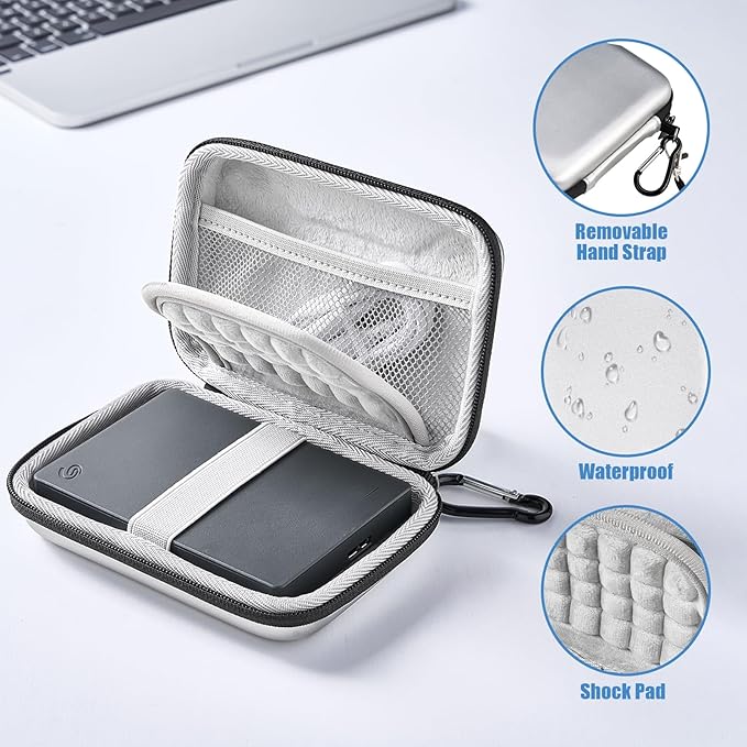 ProCase Hard Drive Case for Canvio Basics Western Digital WD Elements My Passport Seagate Portable Backup Plus Slim 1TB 2TB 3TB 4TB USB 3.0, 2.5”, Samsung T9 Portable External Hard Drive Case -Silver