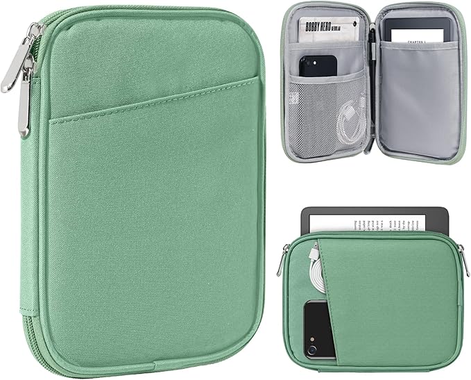 TiMOVO 6-7 Inch Tablet Sleeve for eReader Book Paperwhite/Colorsoft Signature Edition, Protective Sleeve Cover Case with Pocket for E-Reader/Oasis & Kobo Devicess, Bodhi Green