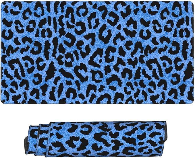 Blue Leopard Skin Print Large Extended Mouse Pads XL Mousepad with Stitched Edges Non-Slip Rubber Base Computer Keyboard Pad Desk Mat for Home Office Desk Decor, 29.5" X 15.8"