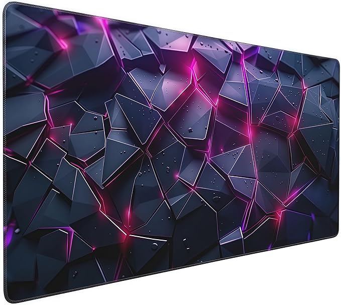 Oversized Gaming Mouse Pad with Neon Pink Design, Black Rubber Backing, 35.4 x 15.7 Inches, Modern Desk Mat for Office and Gaming