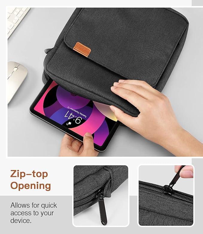 MoKo 9-11 Inch Tablet Sleeve Bag Handle Carrying Case with Shoulder Strap Fits iPad Pro/Air/A16 11 inch,iPad 10th 10.9,i-Pad 9/8/7th 10.2,iPadAir 5/4th 10.9,i-Pad 9.7,Tab S8/S9 11", Black & Gray