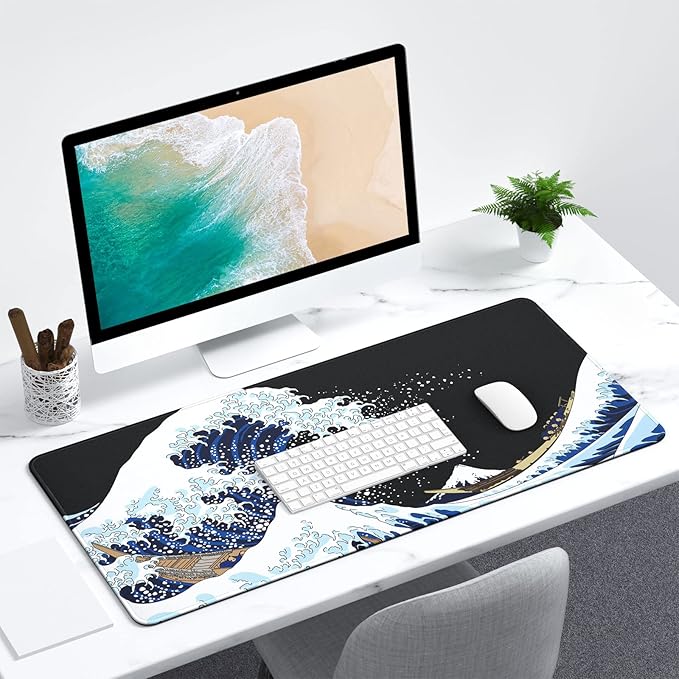 Extended Large Mouse Pad, XXL Gaming Mousepad 31.5 x 15.7 Inch, Big Computer Keyboard Desk Pad, Waterproof Mouse Mat with Stitched Edges and Non-Slip Base for Office Gaming, Sea Waves