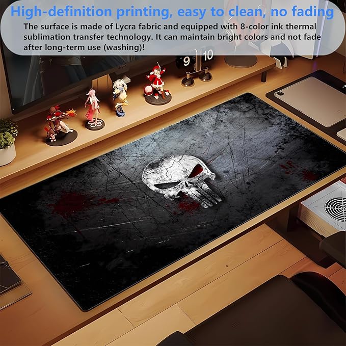 Desk Pad Mat, Extended XL Large Gaming Mousepad with Stitched Edges, Non-Slip Computer Mat Pad for Desk, Keyboard and Mouse mat 31.5 x 15.7 in (Cool Skull)