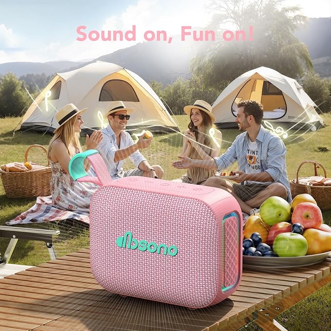 Portable Bluetooth Speaker Waterproof Gift: IPX5 HD Sound Up to 24H Playtime, TWS Pairing, Wireless Speakers with Lights, Mom Gifts, Outdoor|Travel| Camping|Pool|Beach Essentials Accessories-Pink