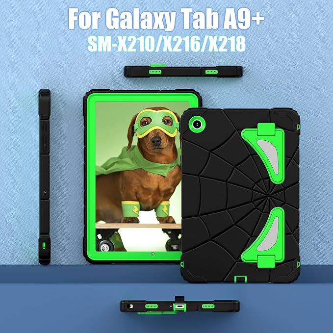 AKABEILA Compatible with Samsung Galaxy Tab A9 Plus 11 inch (SM-X216B)(2023) Tablet Case，Lightweight Shockproof Rugged Protective Cover with Kickstand for Kids Children Boys Babies Dark Green
