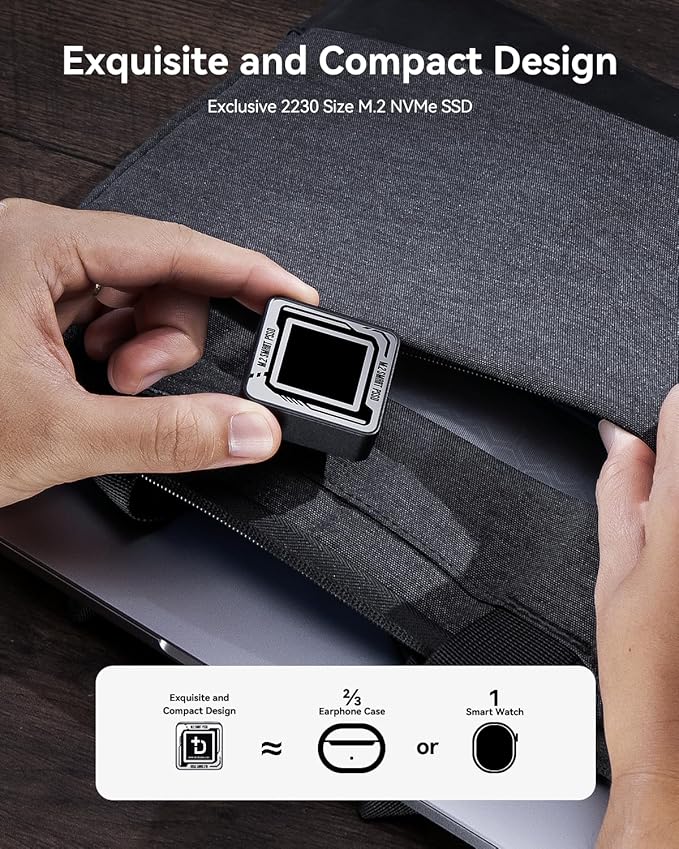 DOCKCASE Pocket M.2 2230 NVMe SSD Enclosure,Support 3s PLP Prevents Write Data Loss,USB 3.2 Gen 2 Type-C (10 Gbps), fits NVMe PCIe, Exclusive to Size 2230,Support M-Key B+M Key UASP (Black)