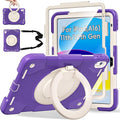 Andnary Case for iPad (A16) 11th /10th Generation 11/10.9 Inch 2025/2022 with Screen Protector/360° Rotate Stand/Shoulder Strap/Pencil Holder, Shockproof iPad 11th/10th Gen Cover (Purple+White)