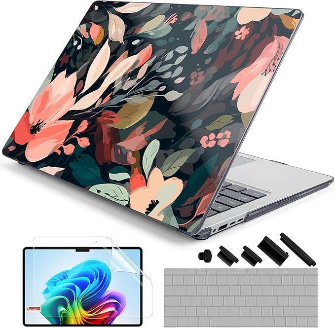 DONGKE Case for Microsoft Surface Laptop 2024, Windows 11 Copilot+ PC, 13.8 Inch Touchscreen Display, Protective Plastic Hard Shell Case with Keyboard Cover & Screen Protector - Painted Floral