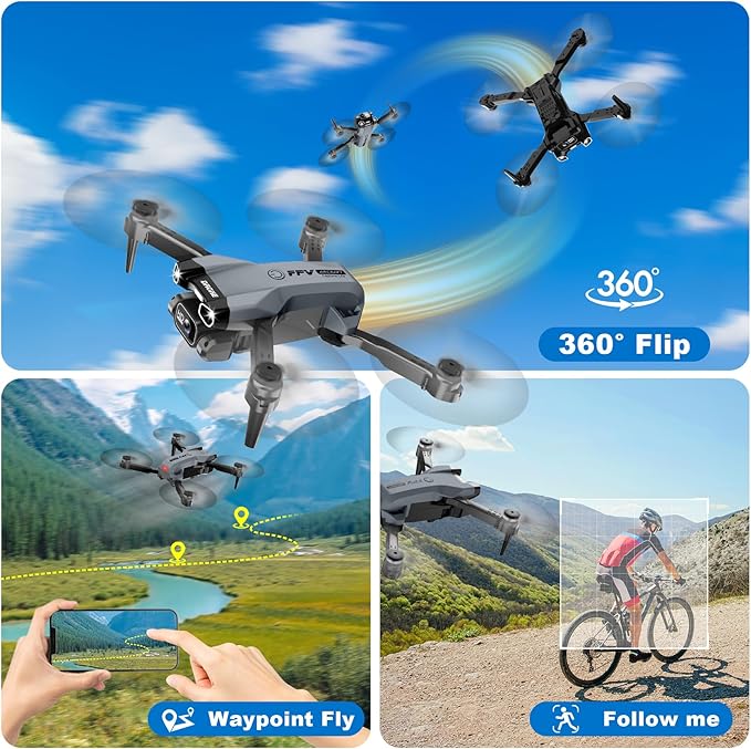 1080P Mini Drone with Camera, Drone for Beginners with Light, WiFi Transmission, One Key Start, Gestures Selfie, Waypoint Fly, 3D Flip, Headless Mode and App Control,