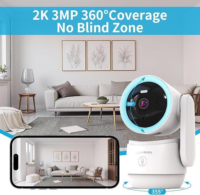 Indoor PTZ Security Camera, 2K 3MP Pan-Tilt with Privacy Mode, No Subscription, 32GB TF Card Included, Dual-Band 5G/2.4G WiFi, AI Motion Detection, Night Vision, 2-Way Audio, Siren (Blue)