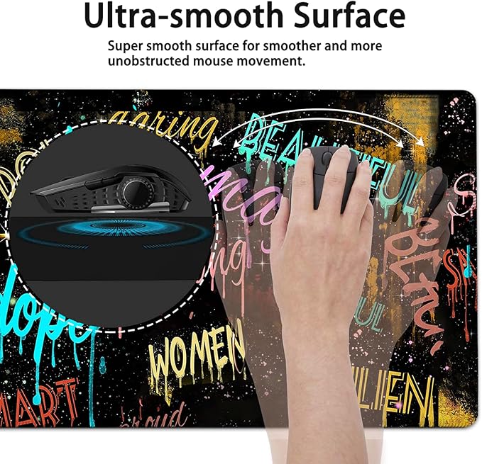 Large Mouse Pad, 31.5 x 11.8in Extended Gaming Mouse Pad with Stitched Edges,XXL Mousepad Protector Non Slip Rubber Base for Office Home Writing Mat,African American Black Women Graffiti Girl Desk Mat