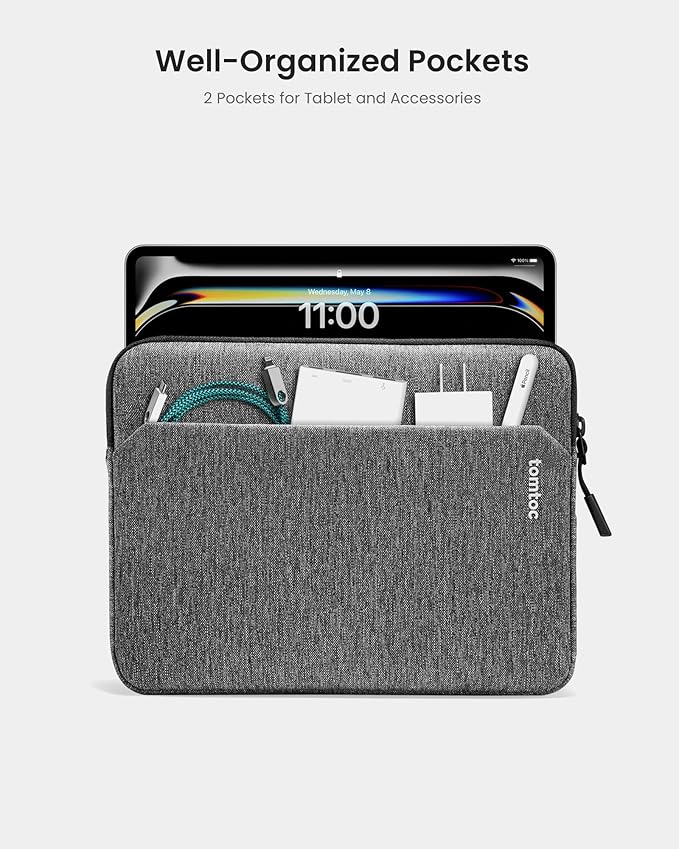 tomtoc 11 Inch Tablet Case Sleeve for 2026 iPad Air M4&M3, 2025 iPad Pro M5/M4, iPad (A16), Galaxy Tab S11/A11+, Fits Magic Keyboard and Smart Keyboard Folio
