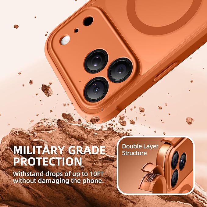 BERFY for iPhone 17 Pro Case, Compatible with MagSafe, Built-in Privacy Screen Protector, Camera Protection, Shockproof Full Body Phone Case 6.3", Translucent Cosmic Orange