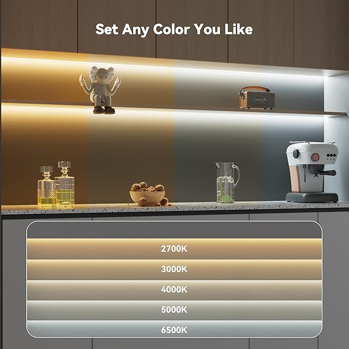 PAUTIX COB LED Strip Light White CCT Tunable 1920LEDs Super Bright,9.84ft Dimmable 2700K-6500K 24V LED Tape Light with UL-Listed Power Supply,for Under Cabinet Bedroom Kitchen TV Mirror DIY Lighting