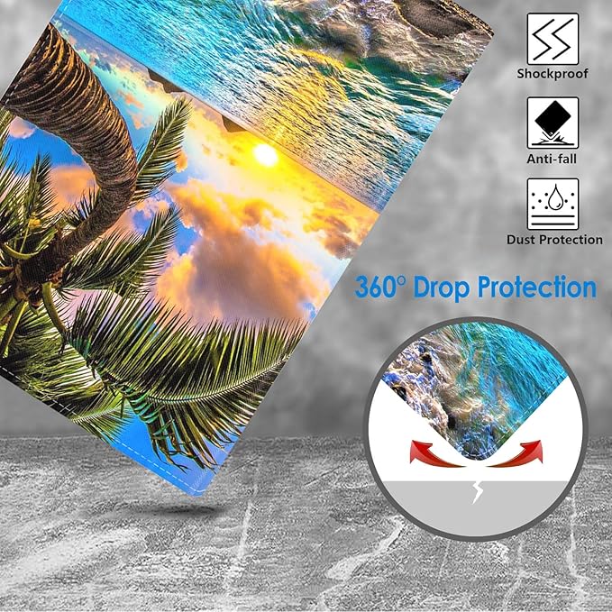 WEUIUJKILO Case for iPad (A16) 11th Generation 11 Inch 2025, iPad 10th Generation 10.9 Inch 2022, Slim PU Leather Folding Stand Smart Cover with Auto Sleep/Wake, Shore Palms Tropical Beach