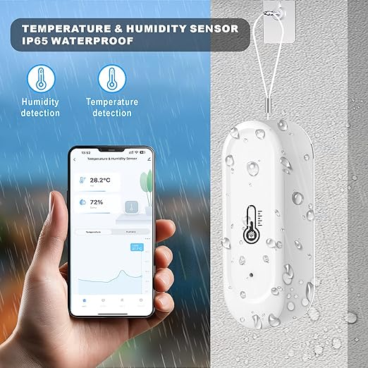 Smart Temperature Sensor Humidity Detector Hygrometer Thermometer 2.4GHz WiFi IP65 Waterproof Work with Phone Tuya APP - No Hub Required