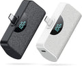 [2-Pack]Portable Charger for iPhone 17/16/15,5200mAh PD USB C Power Bank Built-in USB-C Connector,Battery Pack Compatible with iPhone 17/17 Pro/17 Pro Max/16/15 Series,Android-Graphite Black+White