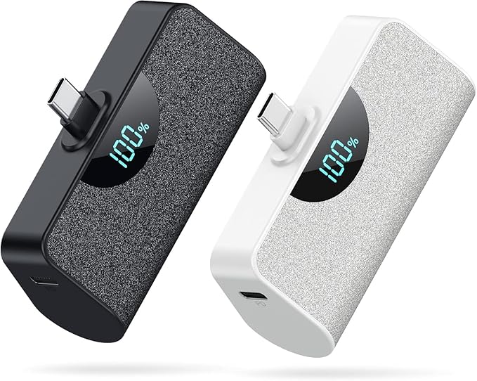 [2-Pack]Portable Charger for iPhone 17/16/15,5200mAh PD USB C Power Bank Built-in USB-C Connector,Battery Pack Compatible with iPhone 17/17 Pro/17 Pro Max/16/15 Series,Android-Graphite Black+White