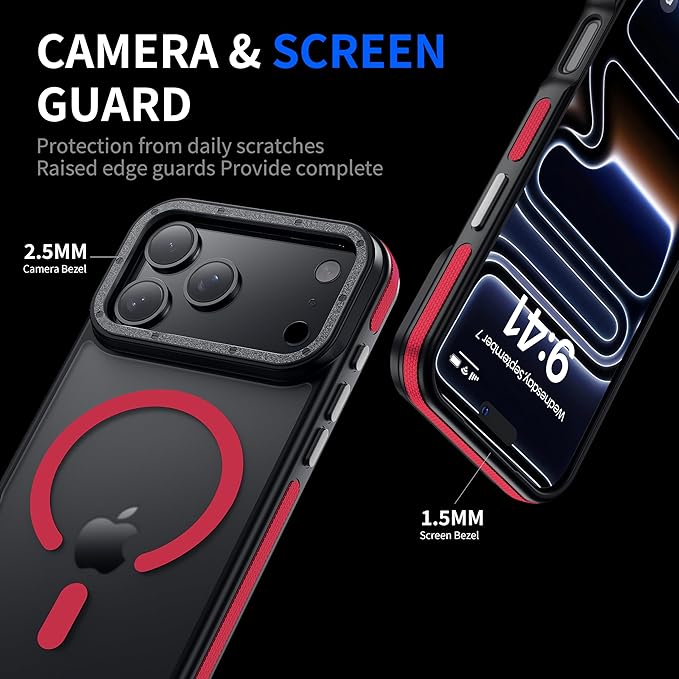Strong Magnetic for iPhone 17 Pro case with Camera Lens Protector [10Ft Military-Grade Protection] Compatible with fit MagSafe Shockproof Slim Thin Cover case for iPhone 17 Pro 6.3 inch, Red