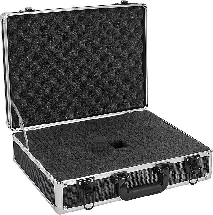 17 Inch Hard Shell Carrying Case Ideal for Wireless Mic System Storage & Camera Gear Transportation, Customizable Pre-Diced Foam, Aluminum Alloy Sturdy Build, Black