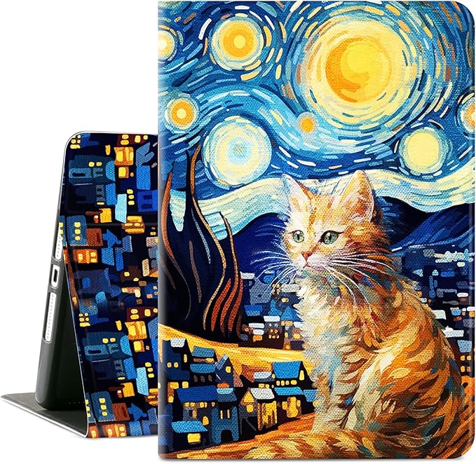for iPad 9th Generation Case, iPad 8th Generation Case, iPad 7th Generation Cases, ipad case 9th Generation 10.2 inch Multi-Angle View Adjustable Stand Shockproof Auto Wake Sleep, Starry Night Cat