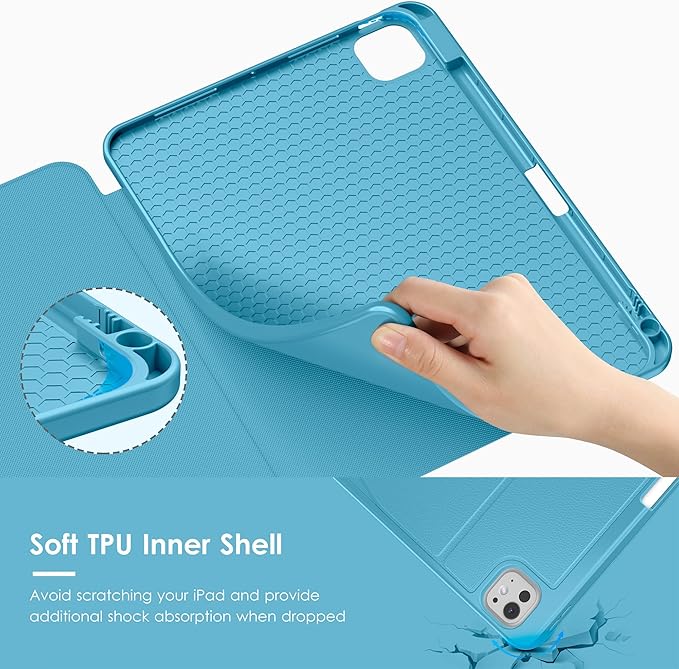 VIKESI Case for iPad Pro 11 inch (M5/M4) 2025/2024,Multiple Angles Magnetic Stand Cover,Shockproof Back,Pencil Holder,and Auto Sleep/Wake,Sky Blue